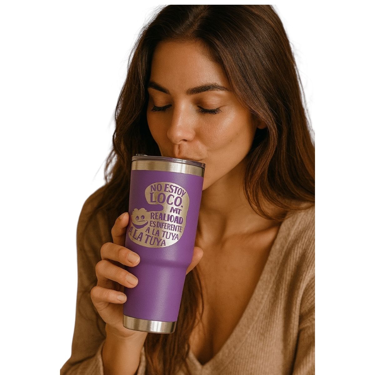 Termo Color Morado Gato Risón 887 ml