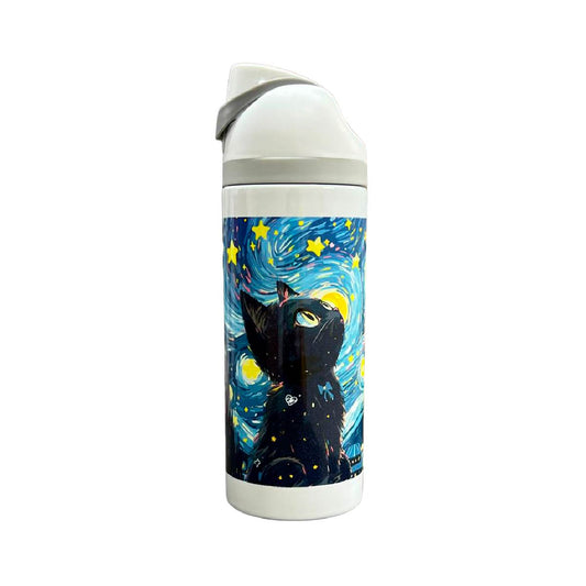 Termo Acero Inoxidable Gato Negro Noche Estrellada Blanco 720 ml