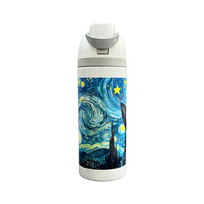 Termo Acero Inoxidable Gato Negro Noche Estrellada Blanco 720 ml