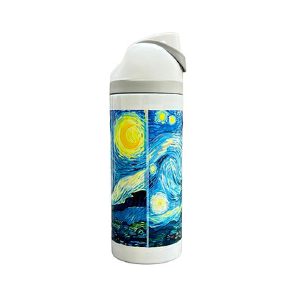 Termo Acero Inoxidable Gato Negro Noche Estrellada Blanco 720 ml