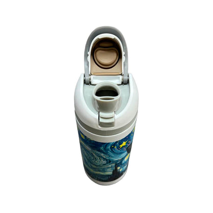 Termo Acero Inoxidable Gato Negro Noche Estrellada Blanco 720 ml