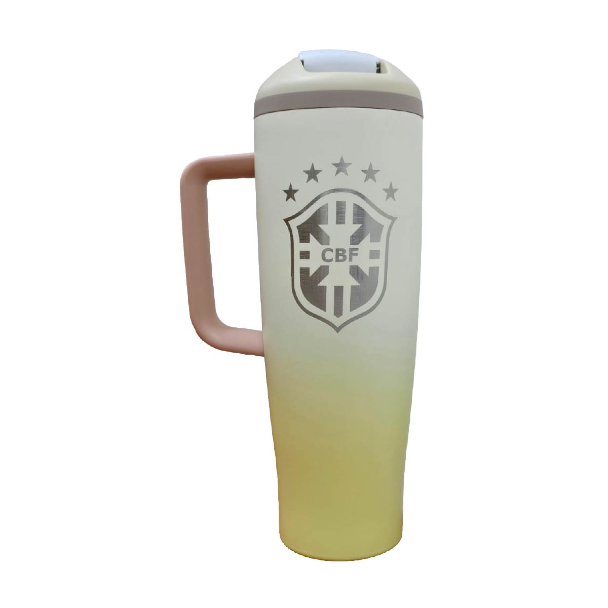 Termo Acero Inoxidable Brasil Mundial Blanco Con Amarillo 1.2