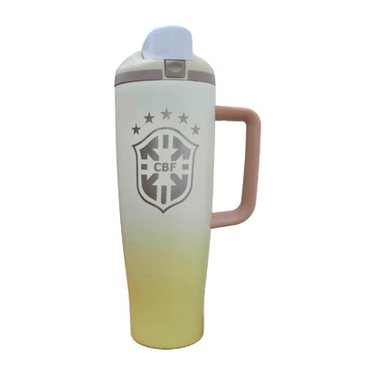 Termo Acero Inoxidable Brasil Mundial Blanco Con Amarillo 1.2