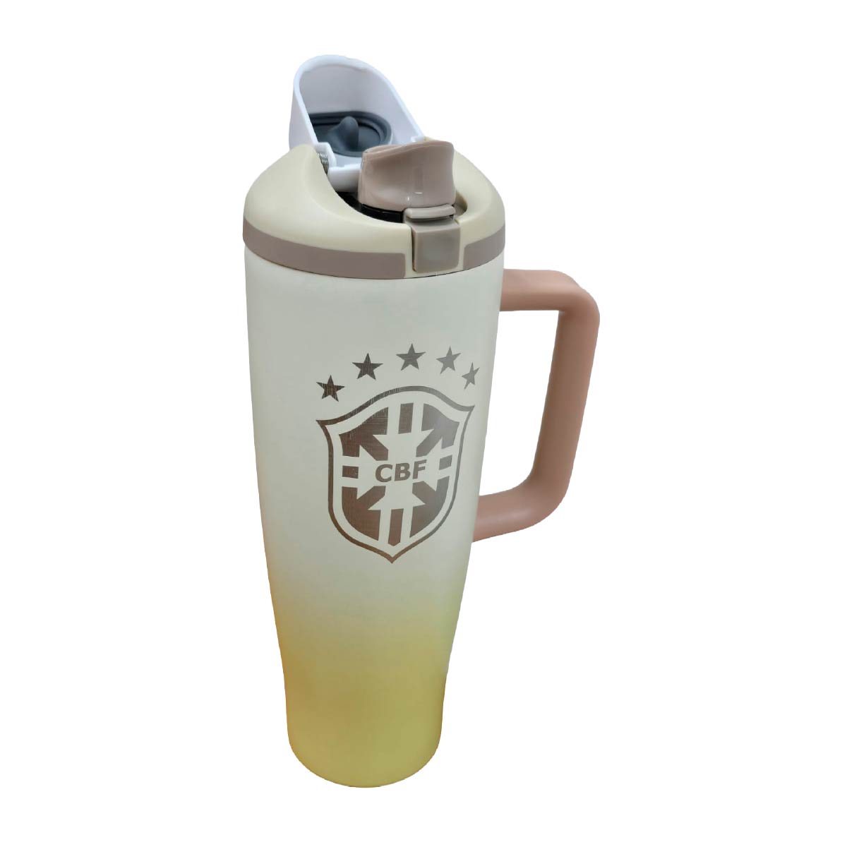 Termo Acero Inoxidable Brasil Mundial Blanco Con Amarillo 1.2