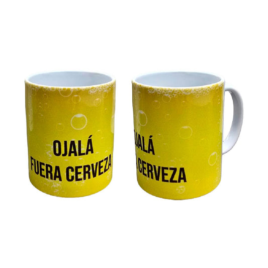 Set De 2 Tazas Ojalá Fuera Cerveza Blanco Con Amarillo