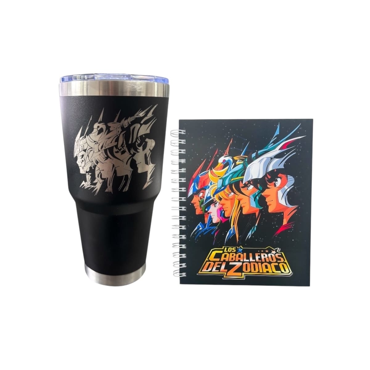 Set de 2 Piezas Termo y Libreta Color Negro Los Caballeros del Zodiaco