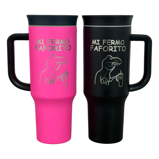 Set 2 Termos Acero Inoxidable Dino T Rex Negro Fucsia 1.2 Litros