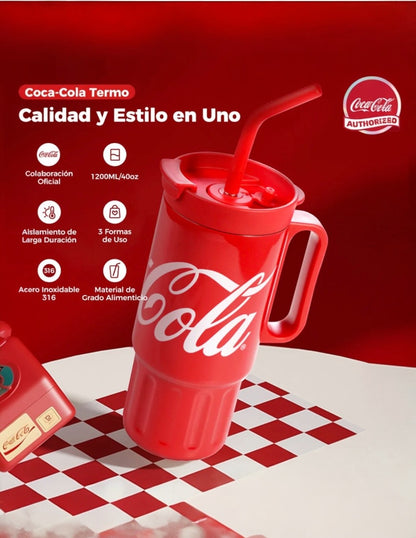 Termo de acero inoxidable color rojo de 1.2 litros, Coca Cola