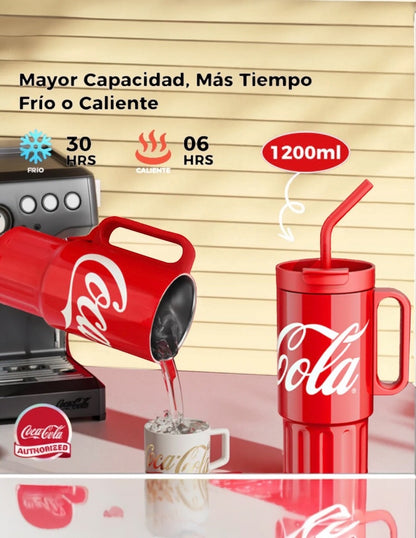 Termo de acero inoxidable color rojo de 1.2 litros, Coca Cola