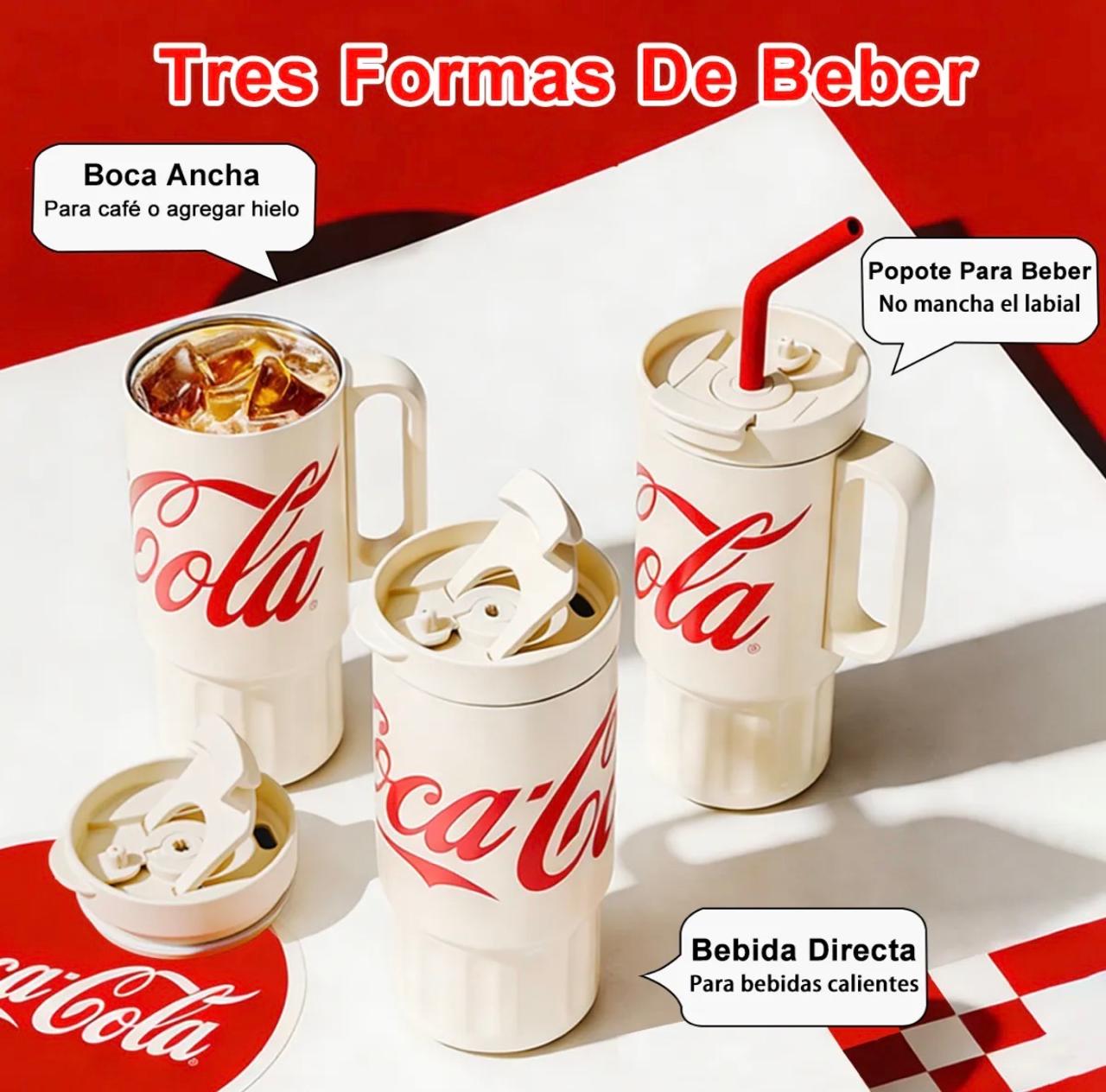 Termo de acero inoxidable color blanco de 1.2 litros, Coca Cola