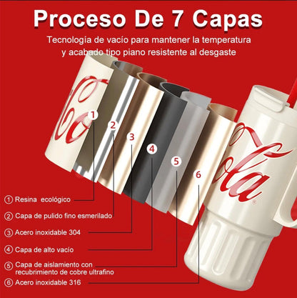Termo de acero inoxidable color blanco de 1.2 litros, Coca Cola