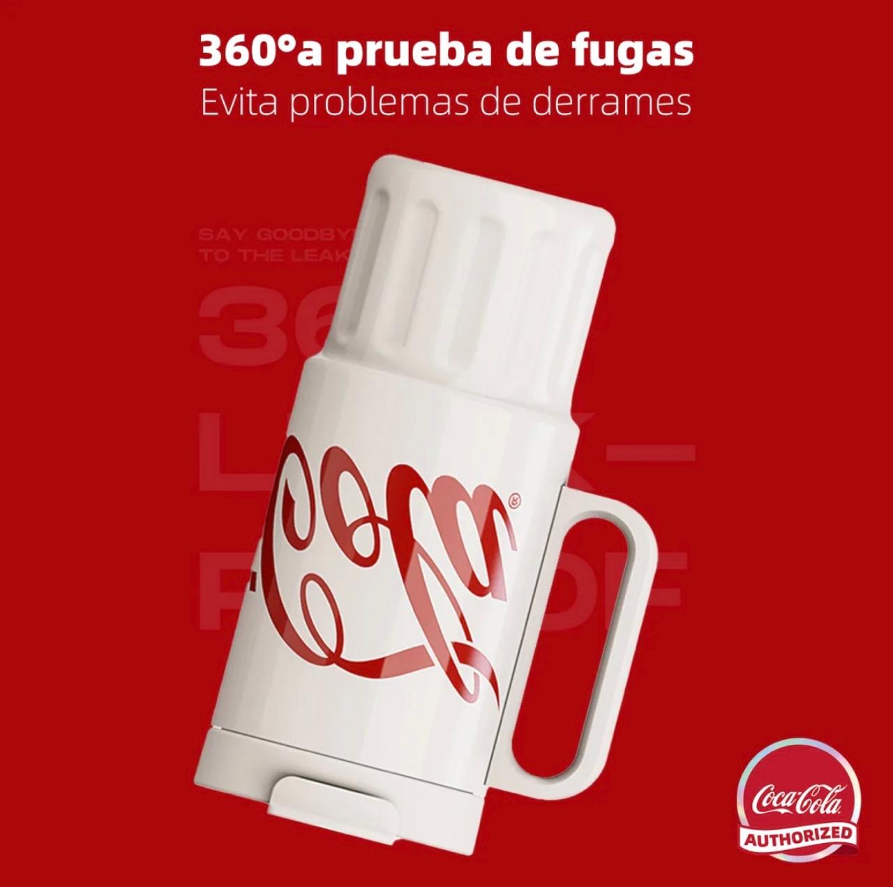 Termo de acero inoxidable color blanco de 1.2 litros, Coca Cola